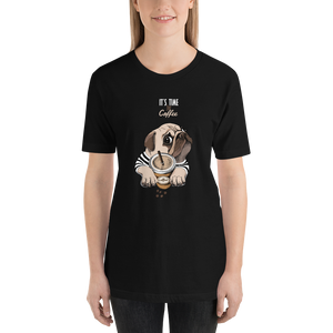 "It's coffee time" This is a new T-shirt for dog lovers. Short-Sleeve. Unisex