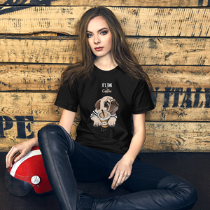 "It's coffee time" This is a new T-shirt for dog lovers. Short-Sleeve. Unisex