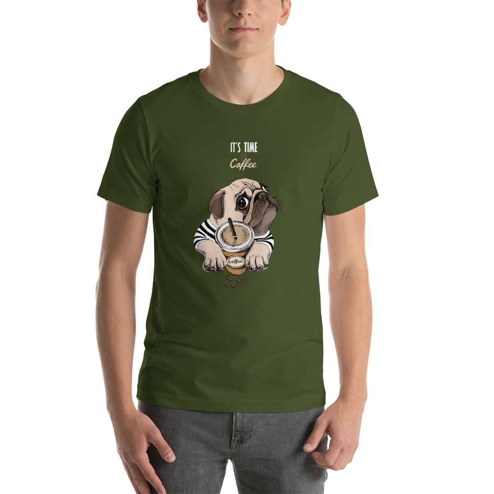 "It's coffee time" This is a new T-shirt for dog lovers. Short-Sleeve. Unisex