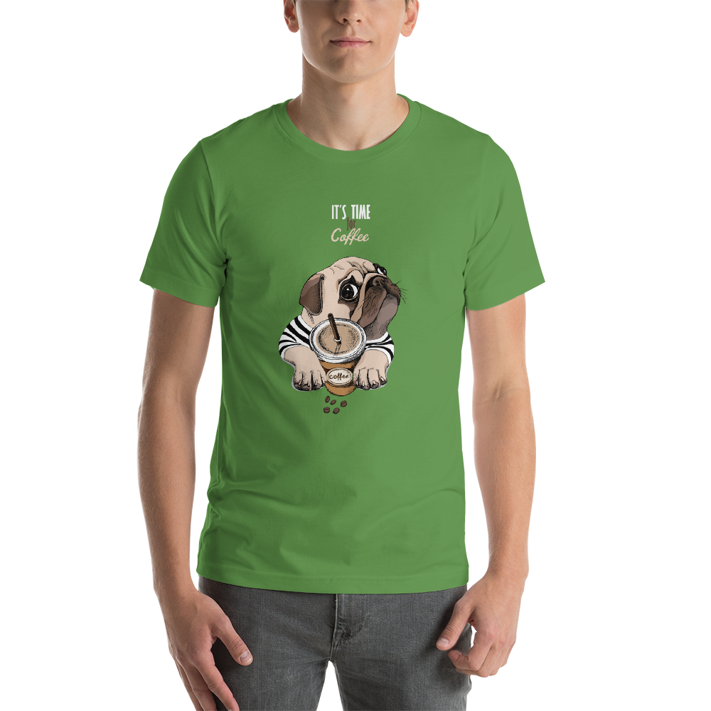 "It's coffee time" This is a new T-shirt for dog lovers. Short-Sleeve. Unisex