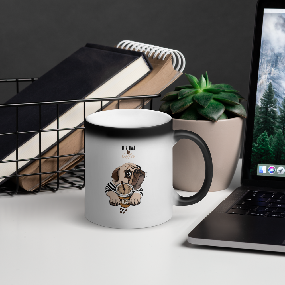 "It's coffee time". Matte Black Magic Mug