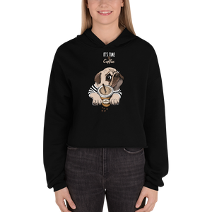 "It's coffee time" Crop Hoodie for Women. Stylish Hoodie if you like coffee and a dog